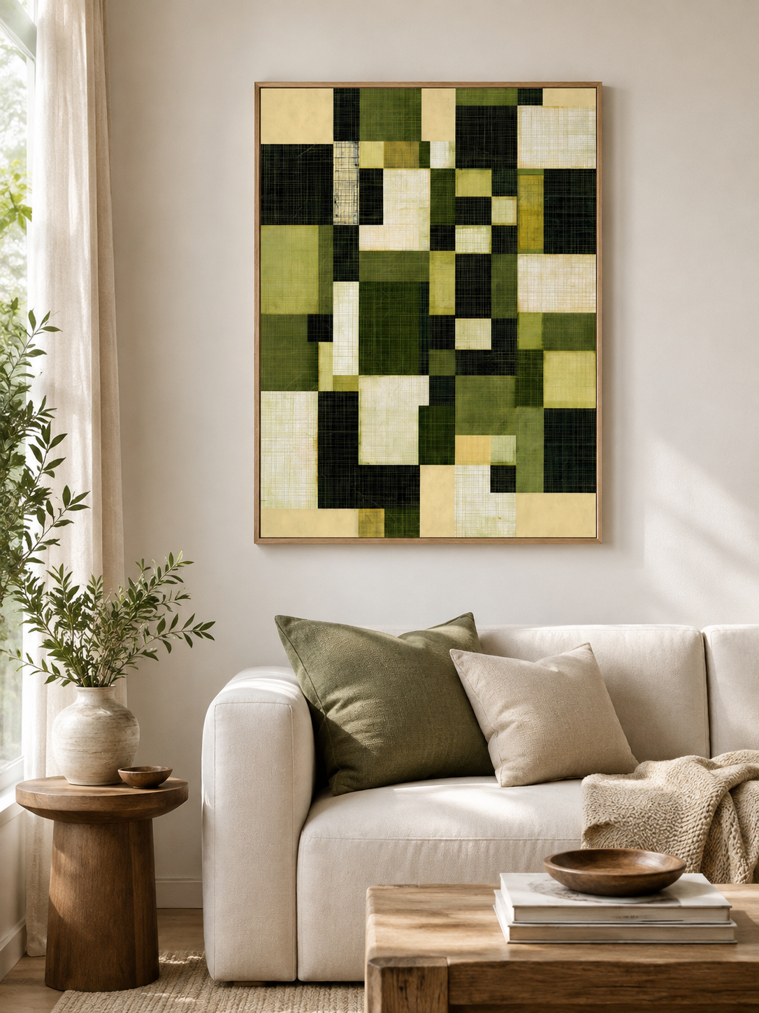 Verde Oliva Arte Mural - Wall Art Decor - detail view - olive geometric wall art, green abstract art print