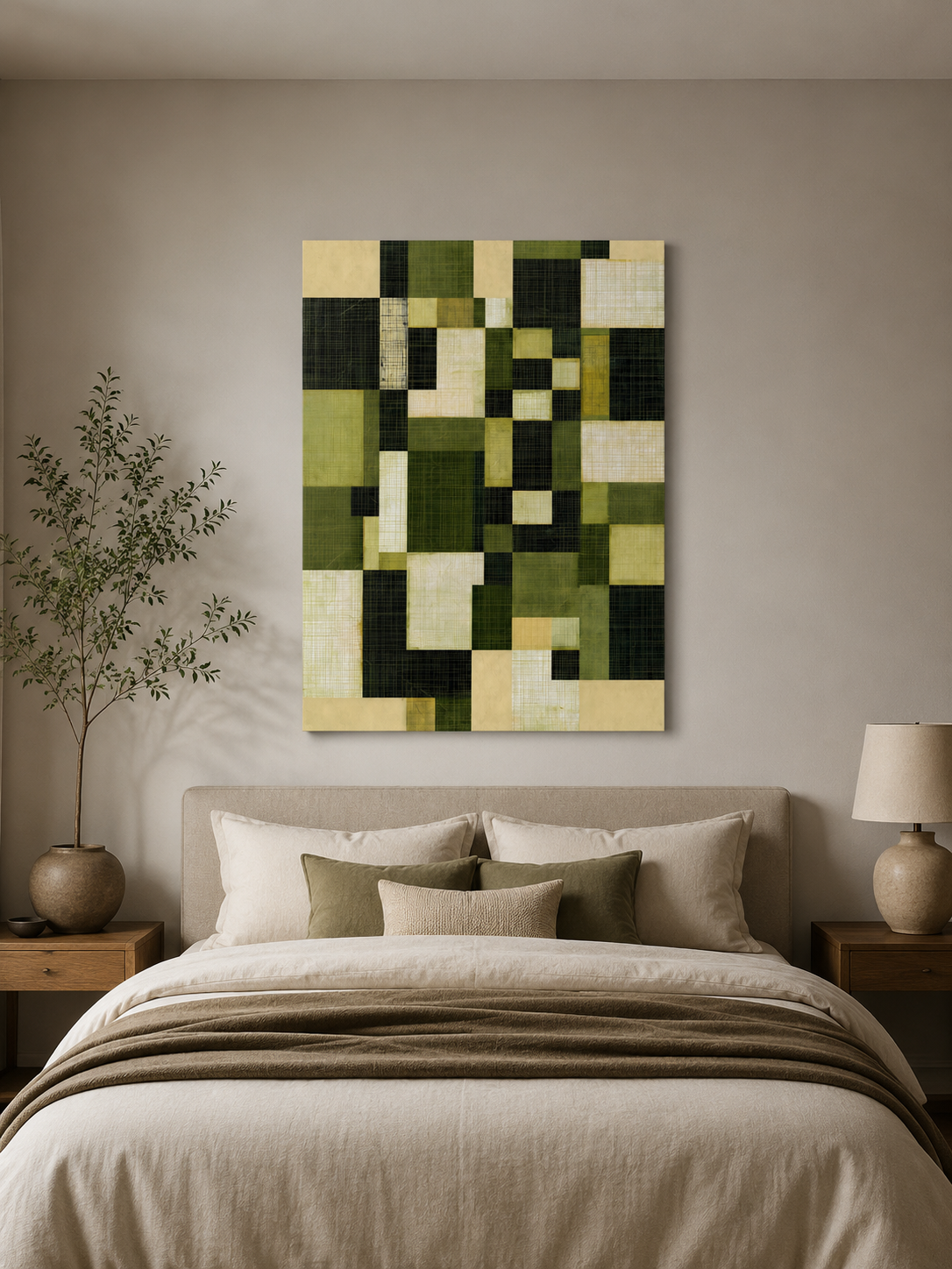 Verde Oliva Arte Mural - Wall Art Decor - lifestyle shot - olive geometric wall art, green abstract art print