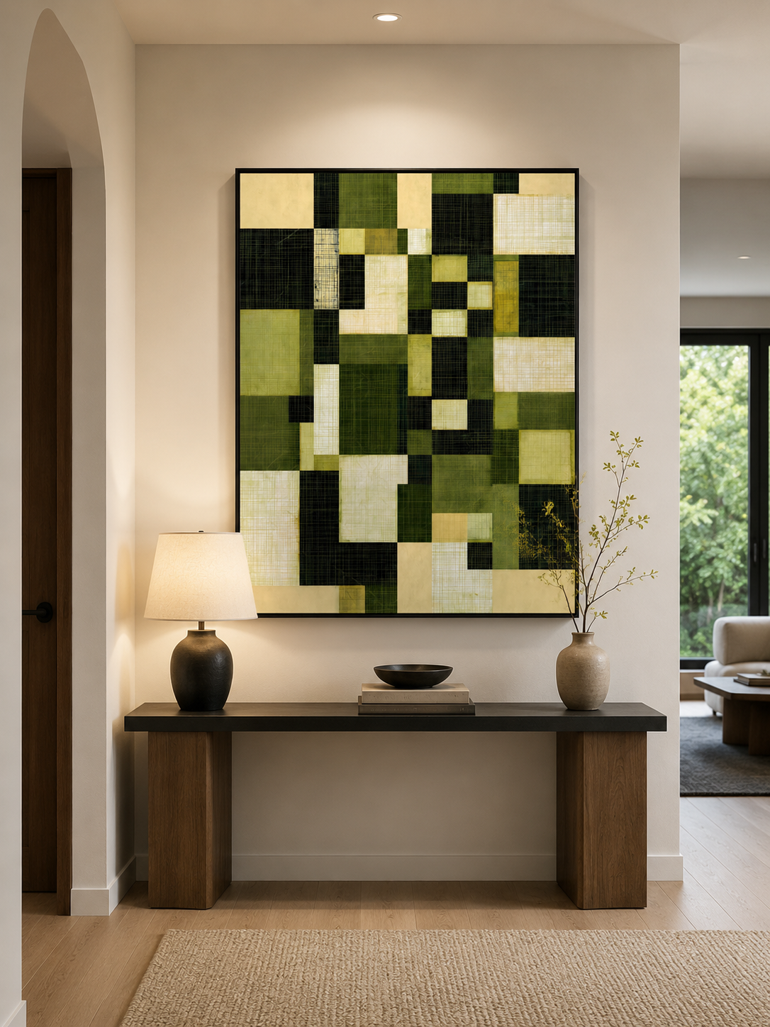 Verde Oliva Arte Mural - Wall Art Decor - close-up - olive geometric wall art, green abstract art print