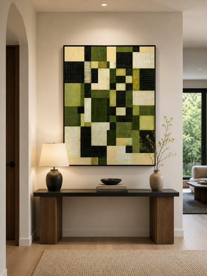 Verde Oliva Arte Mural - Wall Art Decor - close-up - olive geometric wall art, green abstract art print