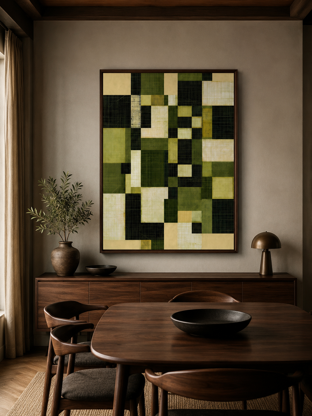 Verde Oliva Arte Mural - Wall Art Decor - alternate angle - olive geometric wall art, green abstract art print