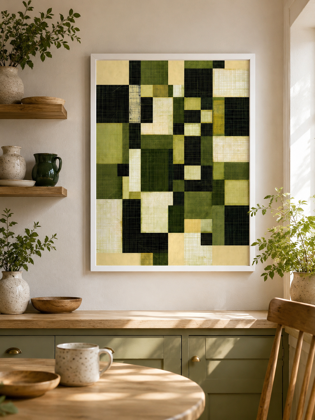 Verde Oliva Arte Mural - Wall Art Decor - packaging - olive geometric wall art, green abstract art print