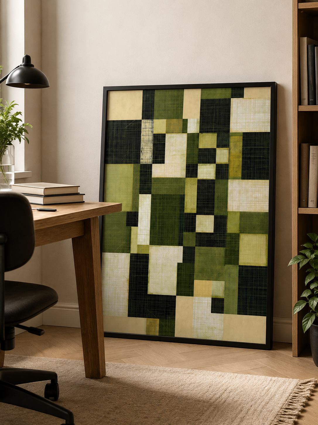 Verde Oliva Arte Mural - Wall Art Decor - front view - olive geometric wall art, green abstract art print
