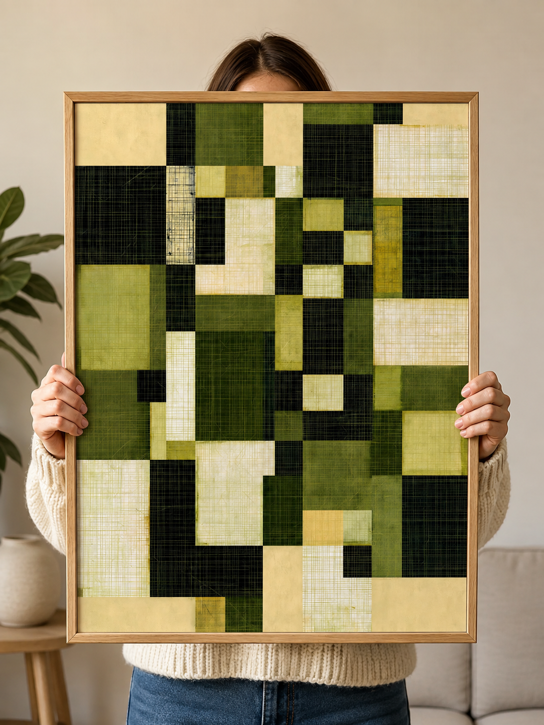 Verde Oliva Arte Mural - Wall Art Decor - detail view - olive geometric wall art, green abstract art print