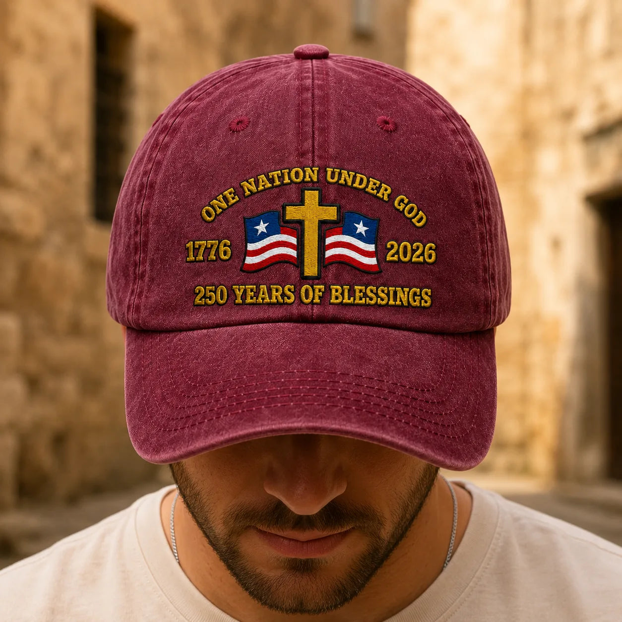 One Nation Under God Washed Cap - washed cap - close up