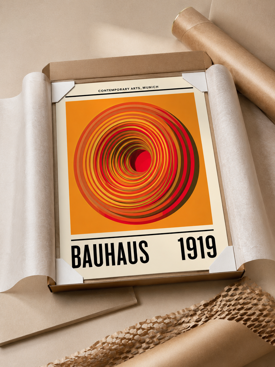 Orange Bauhaus Poster - Wall Art Decor - front view - orange bauhaus poster, bauhaus wall art