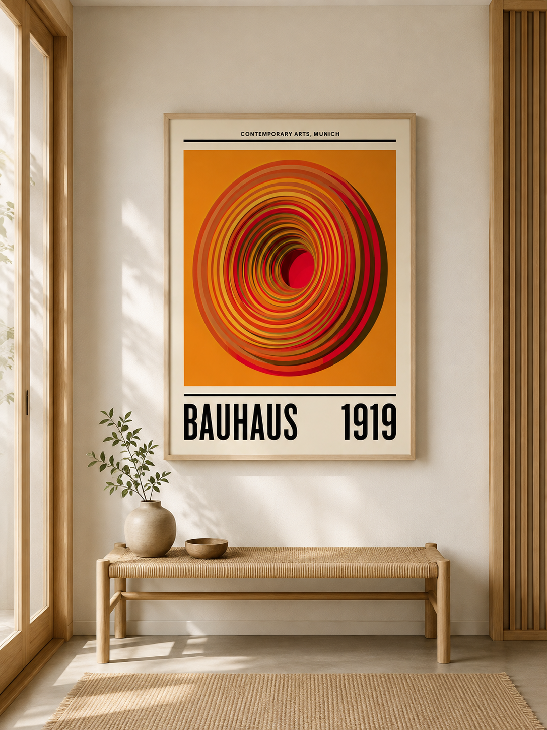 Orange Bauhaus Poster - Wall Art Decor - lifestyle shot - orange bauhaus poster, bauhaus wall art