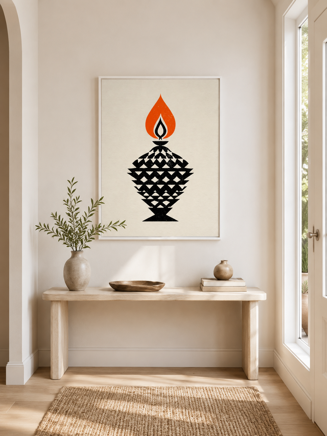 Orange Black Flame Wall Art - Wall Art Decor - lifestyle shot - black orange wall decor, canvas print