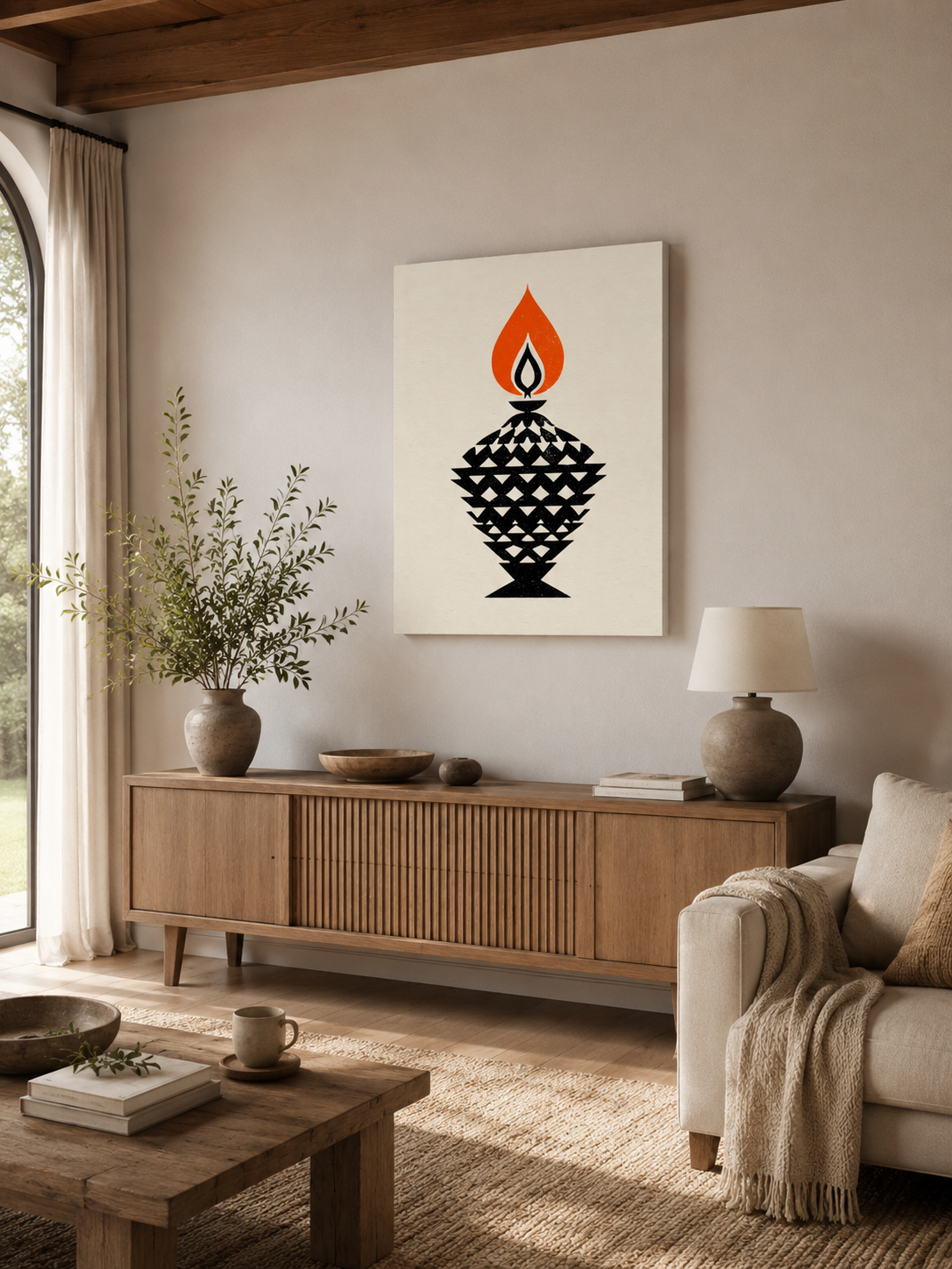 Orange Black Flame Wall Art - Wall Art Decor - front view - black orange wall decor, canvas print