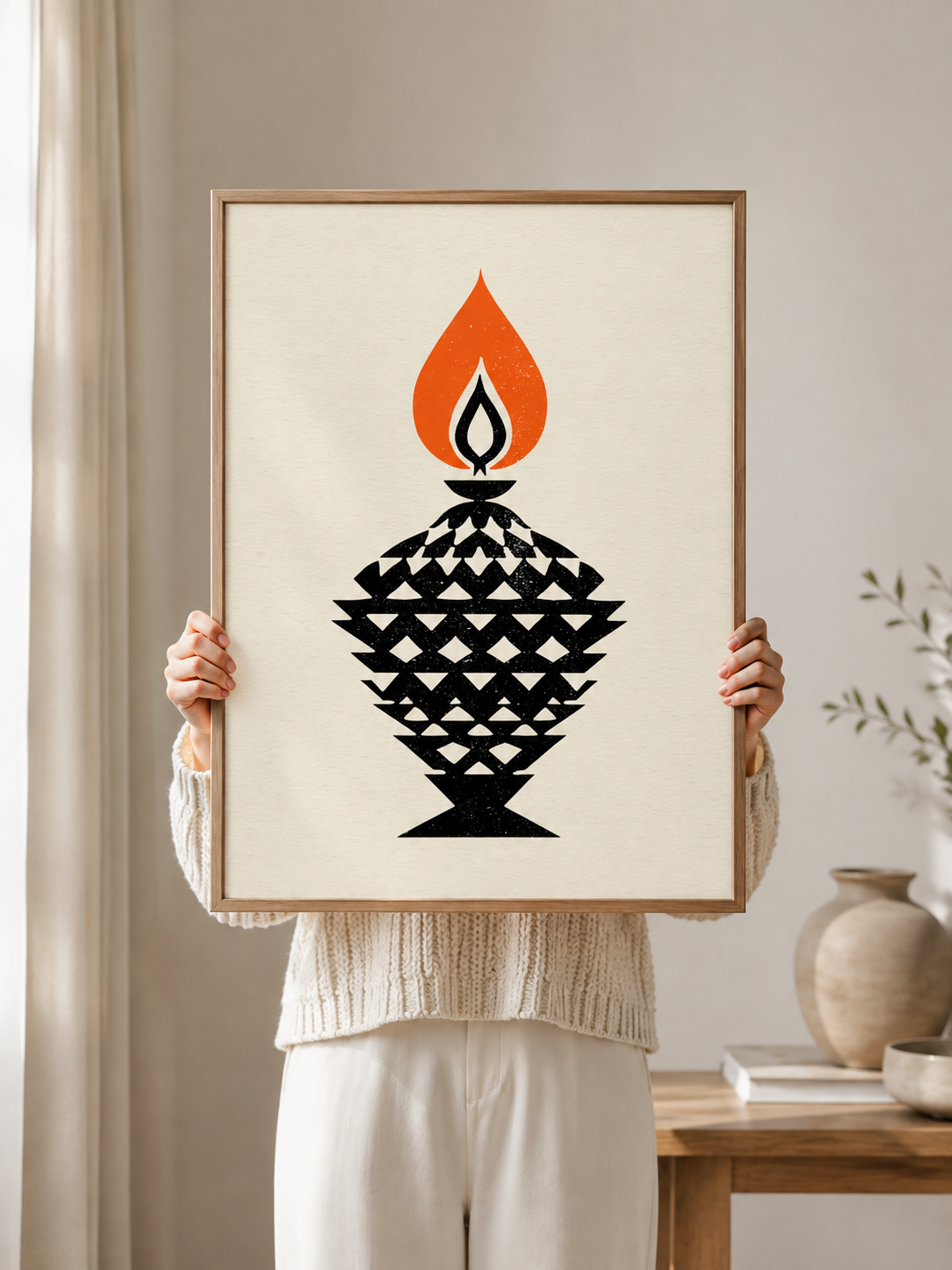Orange Black Flame Wall Art - Wall Art Decor - detail view - black orange wall decor, canvas print