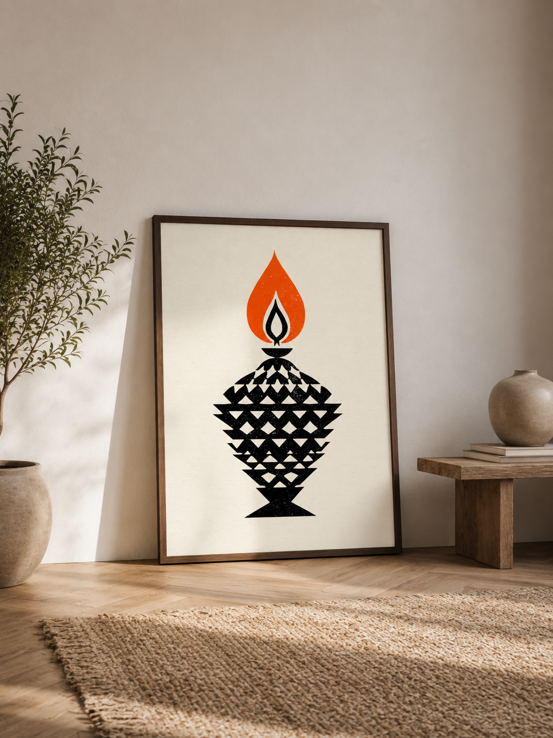 Orange Black Flame Wall Art - Wall Art Decor - lifestyle shot - black orange wall decor, canvas print