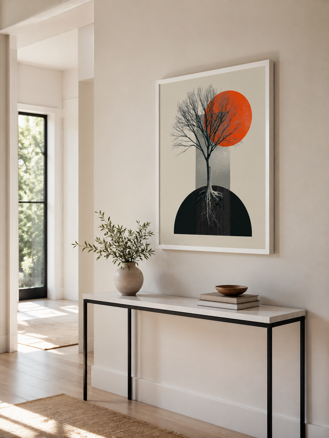 Orange & Black Tree Wall Art - Wall Art Decor - close-up - geometric tree poster, orange botanical print