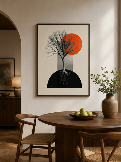 Orange & Black Tree Wall Art - Wall Art Decor - alternate angle - geometric tree poster, orange botanical print