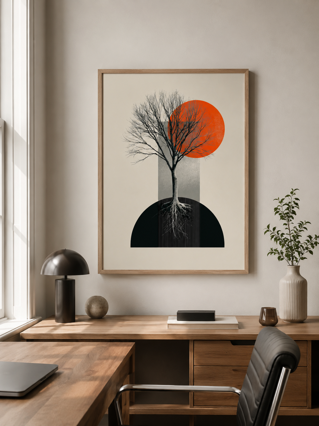 Orange & Black Tree Wall Art - Wall Art Decor - packaging - geometric tree poster, orange botanical print