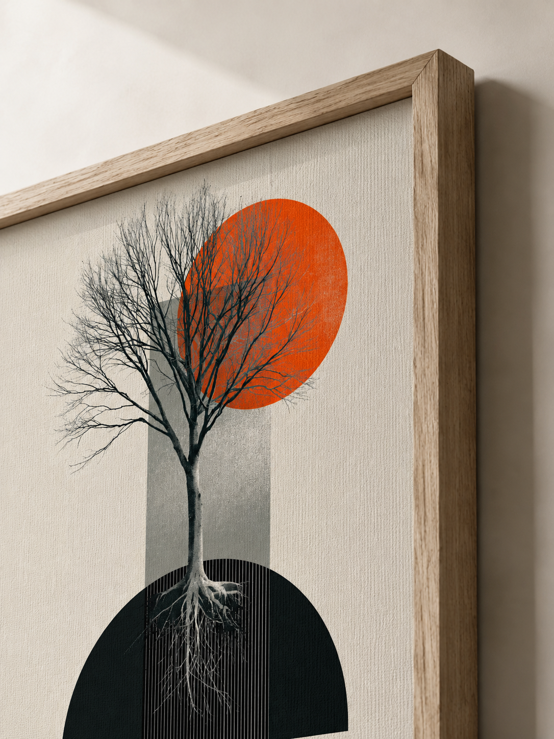 Orange & Black Tree Wall Art - Wall Art Decor - detail view - geometric tree poster, orange botanical print