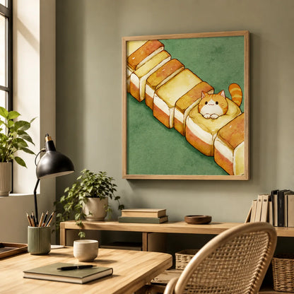 Orange Cat in Toast Wall Art Decor - Wall Art Decor - styled