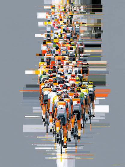 Orange Cycling Wall Art - Wall Art Decor - front view - orange cycling wall art, cycling art print
