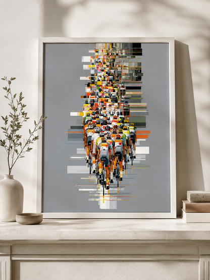 Orange Cycling Wall Art - Wall Art Decor - close-up - orange cycling wall art, cycling art print