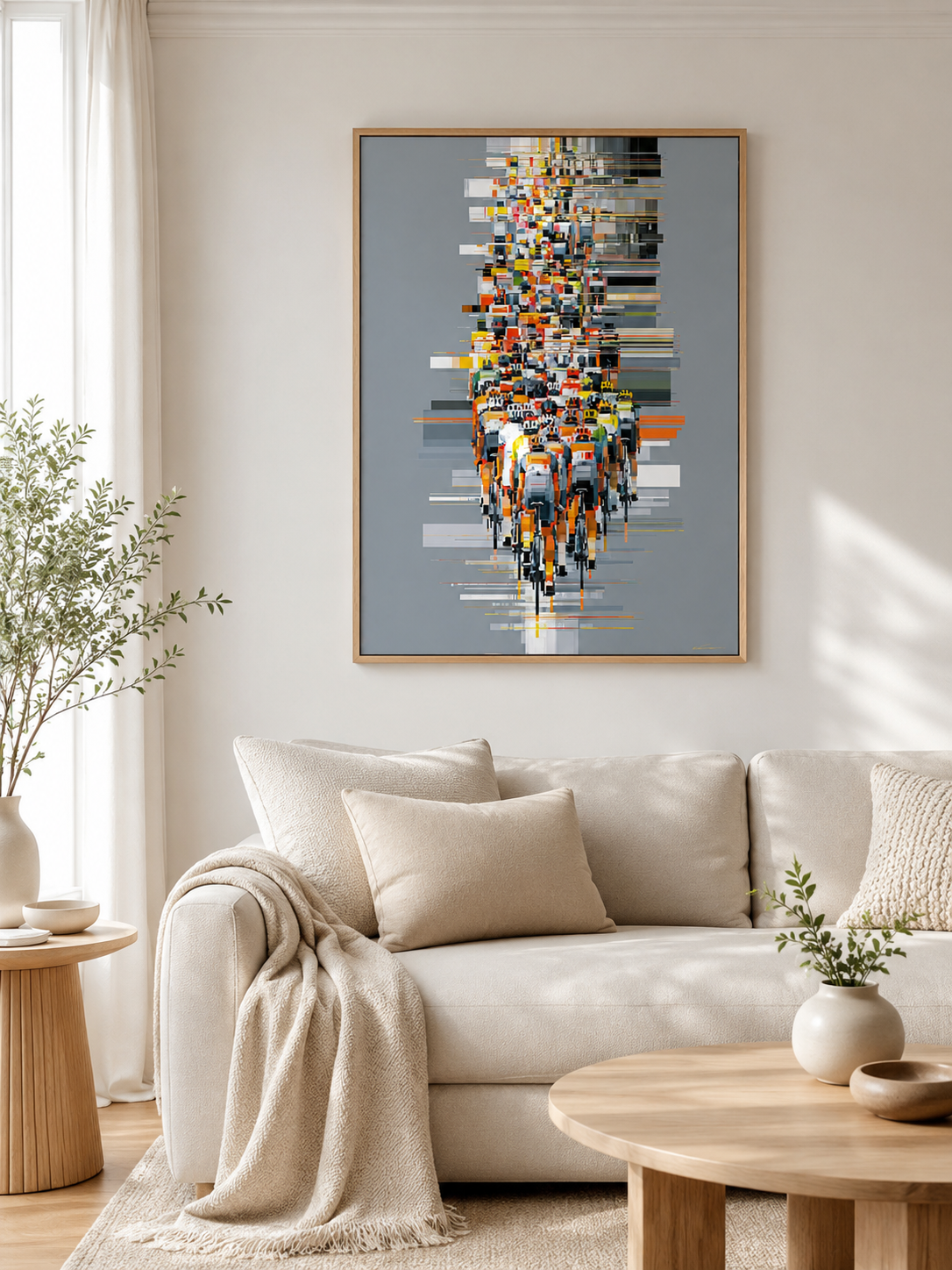 Orange Cycling Wall Art - Wall Art Decor - detail view - orange cycling wall art, cycling art print