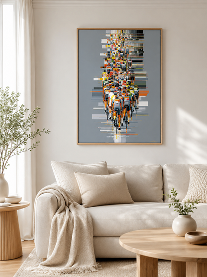 Orange Cycling Wall Art - Wall Art Decor - detail view - orange cycling wall art, cycling art print