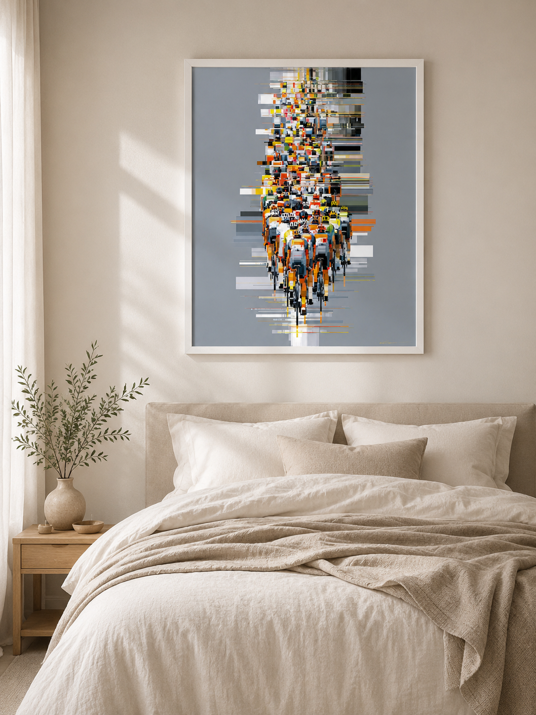 Orange Cycling Wall Art - Wall Art Decor - lifestyle shot - orange cycling wall art, cycling art print