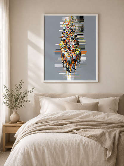 Orange Cycling Wall Art - Wall Art Decor - lifestyle shot - orange cycling wall art, cycling art print