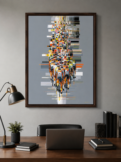 Orange Cycling Wall Art - Wall Art Decor - close-up - orange cycling wall art, cycling art print