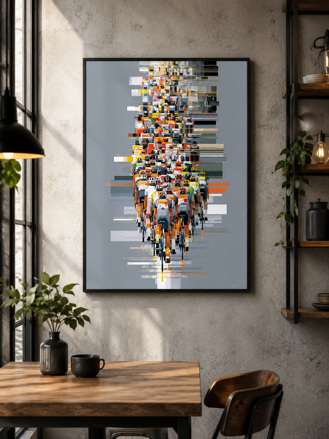 Orange Cycling Wall Art - Wall Art Decor - front view - orange cycling wall art, cycling art print