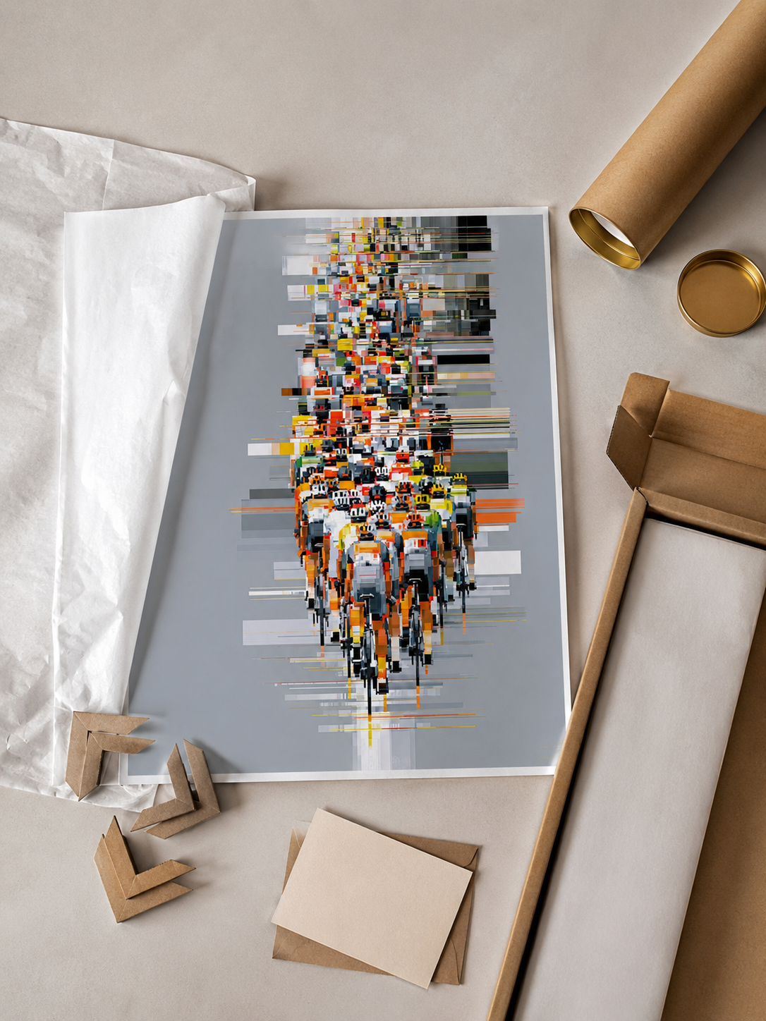 Orange Cycling Wall Art - Wall Art Decor - lifestyle shot - orange cycling wall art, cycling art print