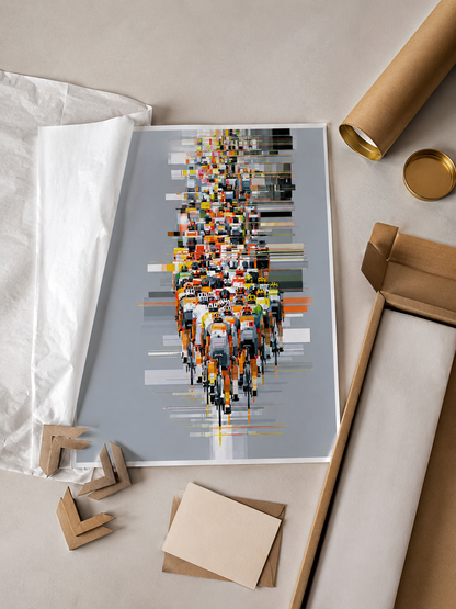 Orange Cycling Wall Art - Wall Art Decor - lifestyle shot - orange cycling wall art, cycling art print