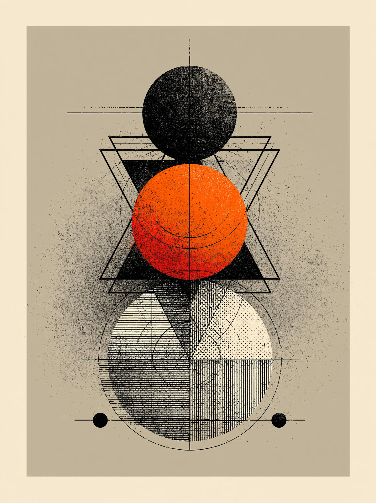 Orange Geometric Wall Art - Wall Art Decor - front view - orange geometric wall art, black orange wall decor