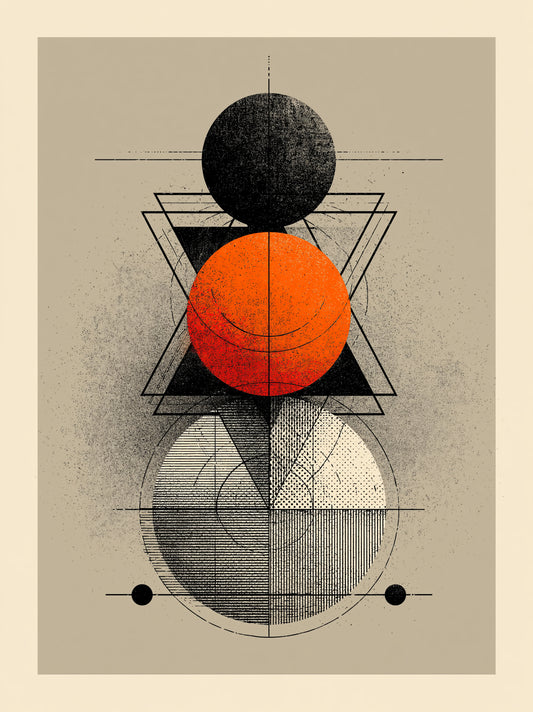 Orange Geometric Wall Art - Wall Art Decor - front view - orange geometric wall art, black orange wall decor
