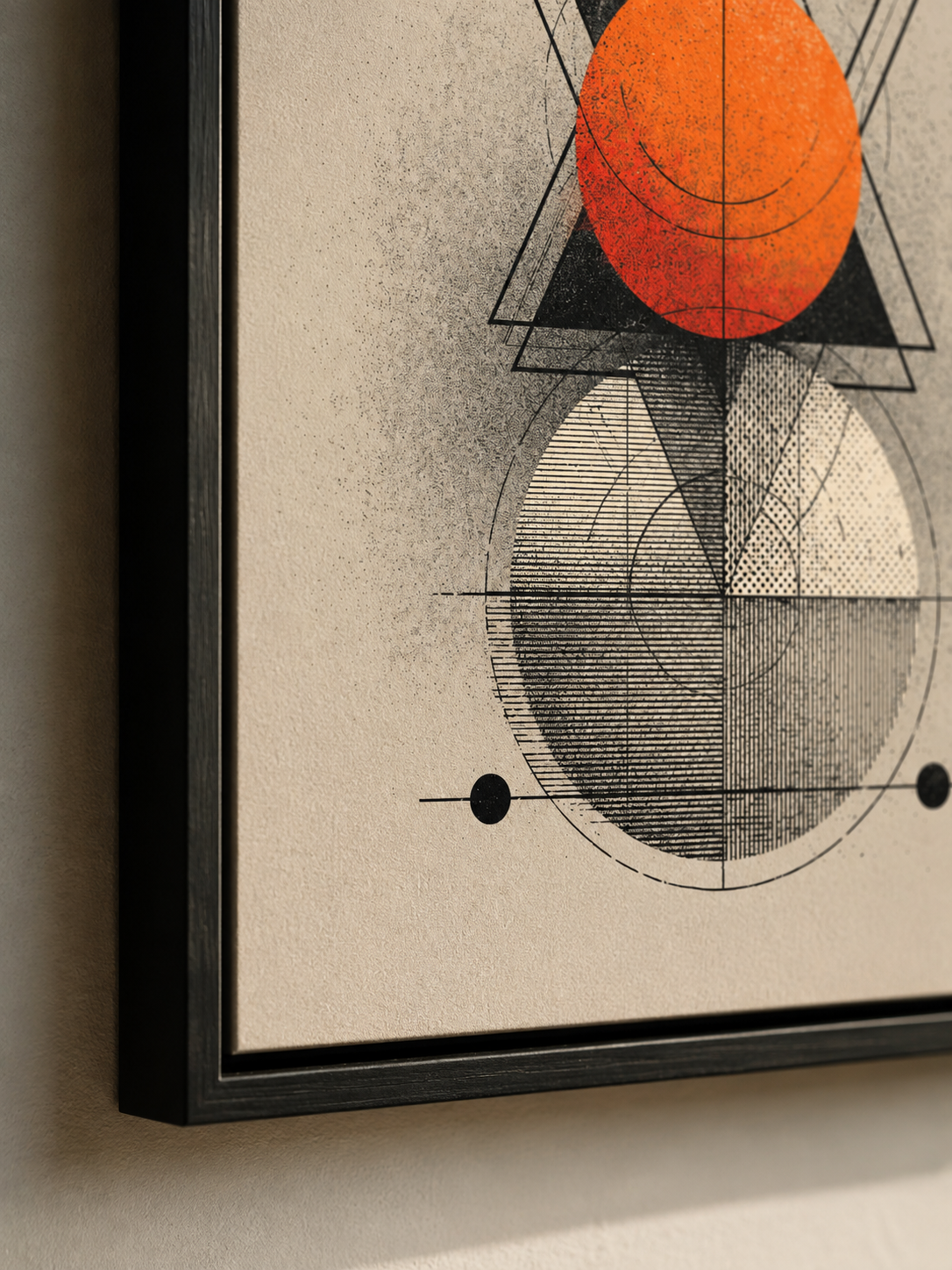 Orange Geometric Wall Art - Wall Art Decor - close-up - orange geometric wall art, black orange wall decor