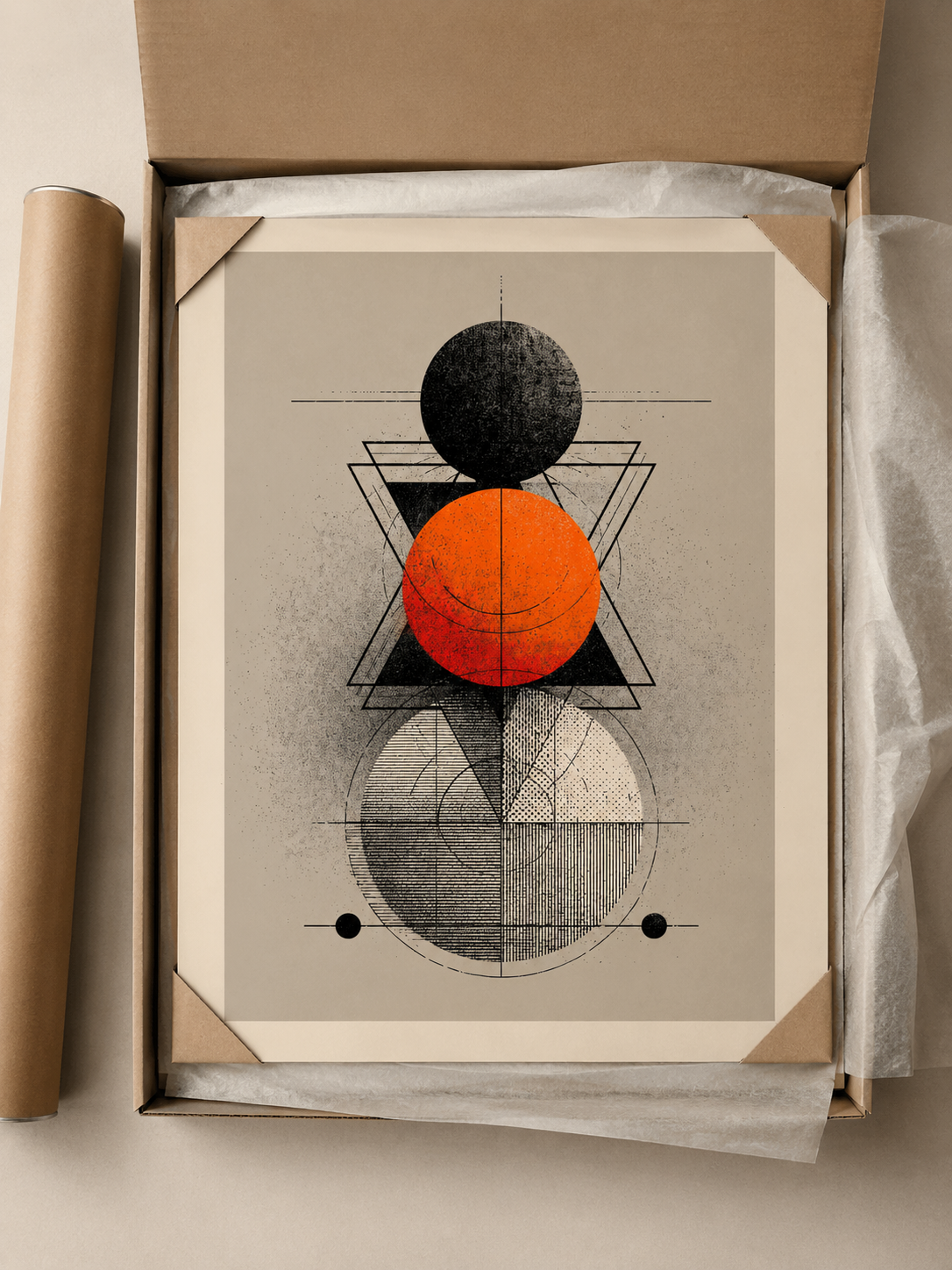 Orange Geometric Wall Art - Wall Art Decor - alternate angle - orange geometric wall art, black orange wall decor
