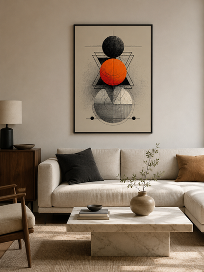 Orange Geometric Wall Art - Wall Art Decor - detail view - orange geometric wall art, black orange wall decor