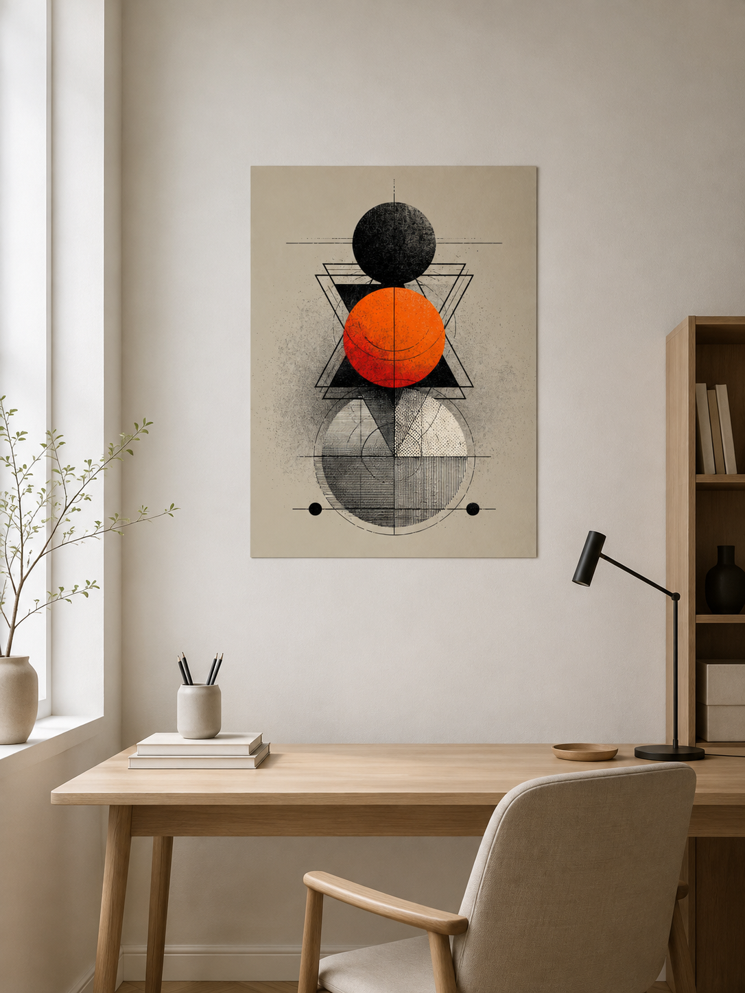 Orange Geometric Wall Art - Wall Art Decor - close-up - orange geometric wall art, black orange wall decor