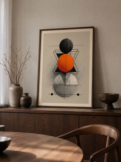 Orange Geometric Wall Art - Wall Art Decor - alternate angle - orange geometric wall art, black orange wall decor