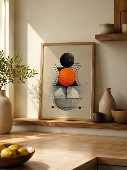 Orange Geometric Wall Art - Wall Art Decor - front view - orange geometric wall art, black orange wall decor