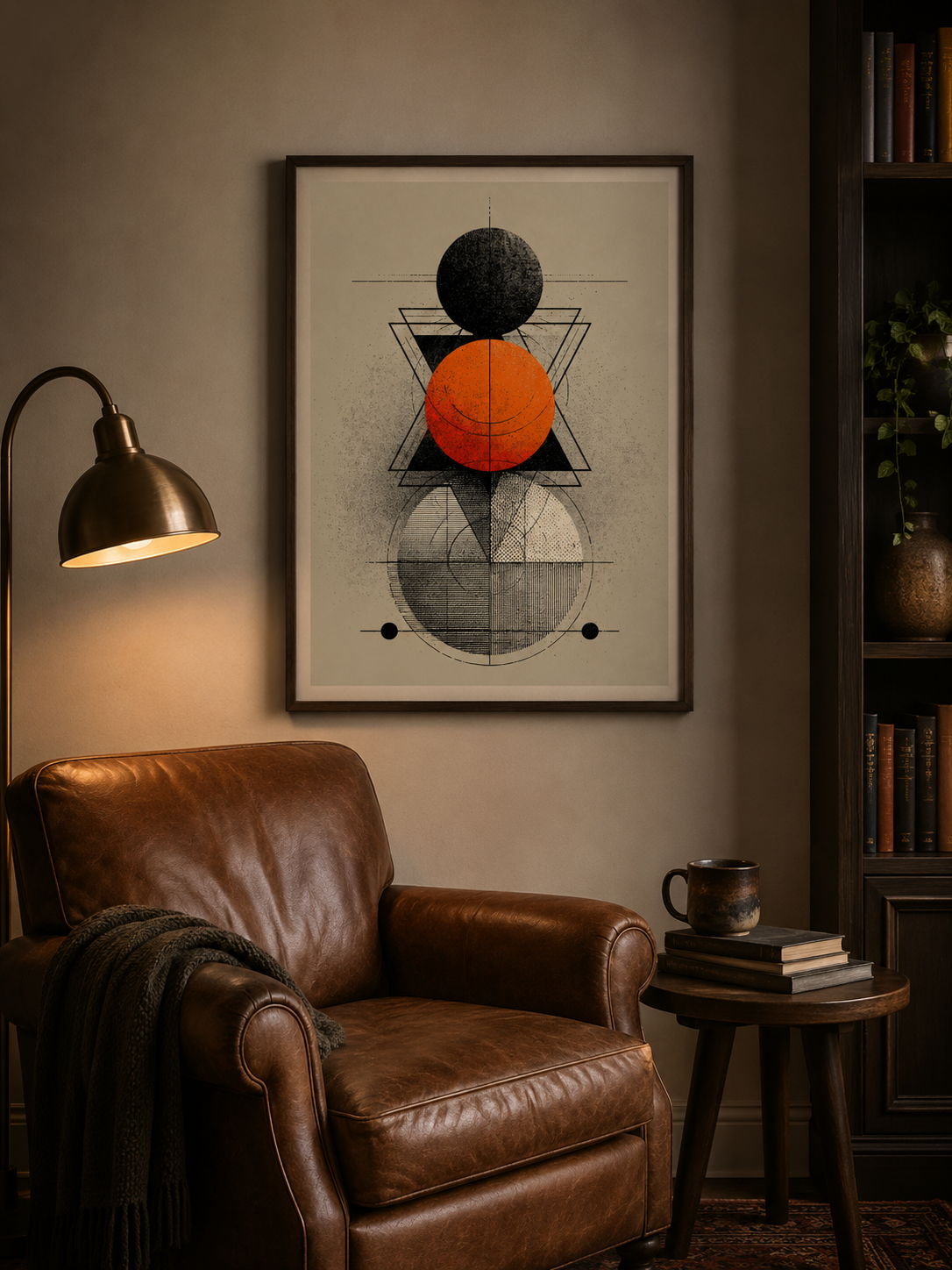 Orange Geometric Wall Art - Wall Art Decor - detail view - orange geometric wall art, black orange wall decor