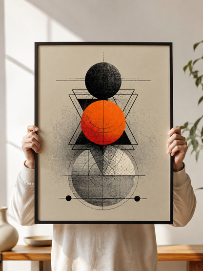 Orange Geometric Wall Art - Wall Art Decor - lifestyle shot - orange geometric wall art, black orange wall decor