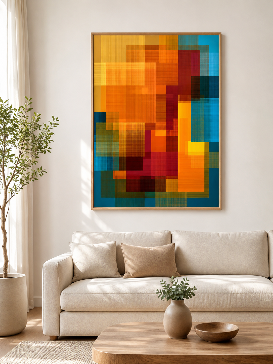 Orange Teal Wall Art - Wall Art Decor - detail view - orange teal wall art, orange abstract art print