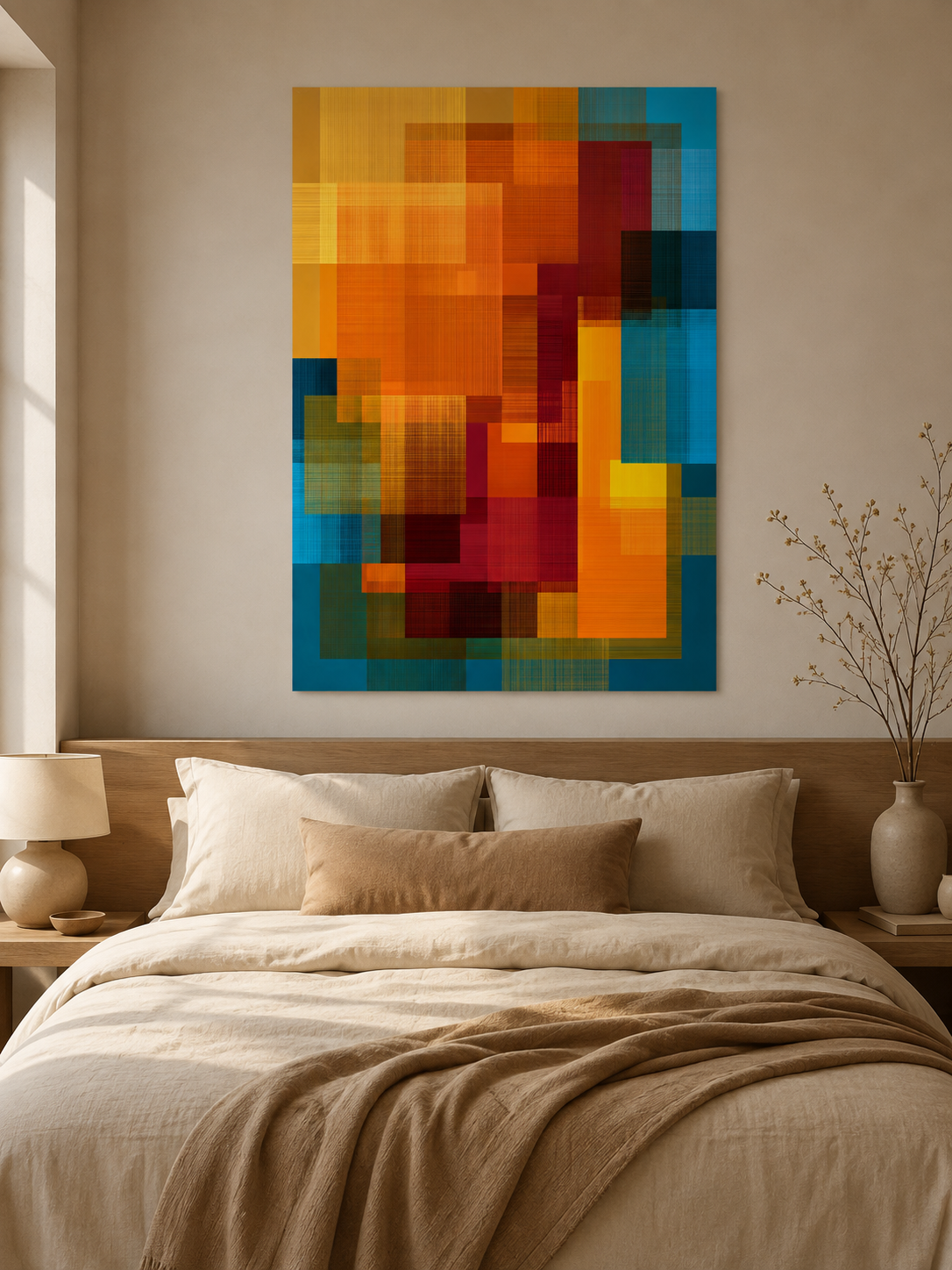 Orange Teal Wall Art - Wall Art Decor - lifestyle shot - orange teal wall art, orange abstract art print