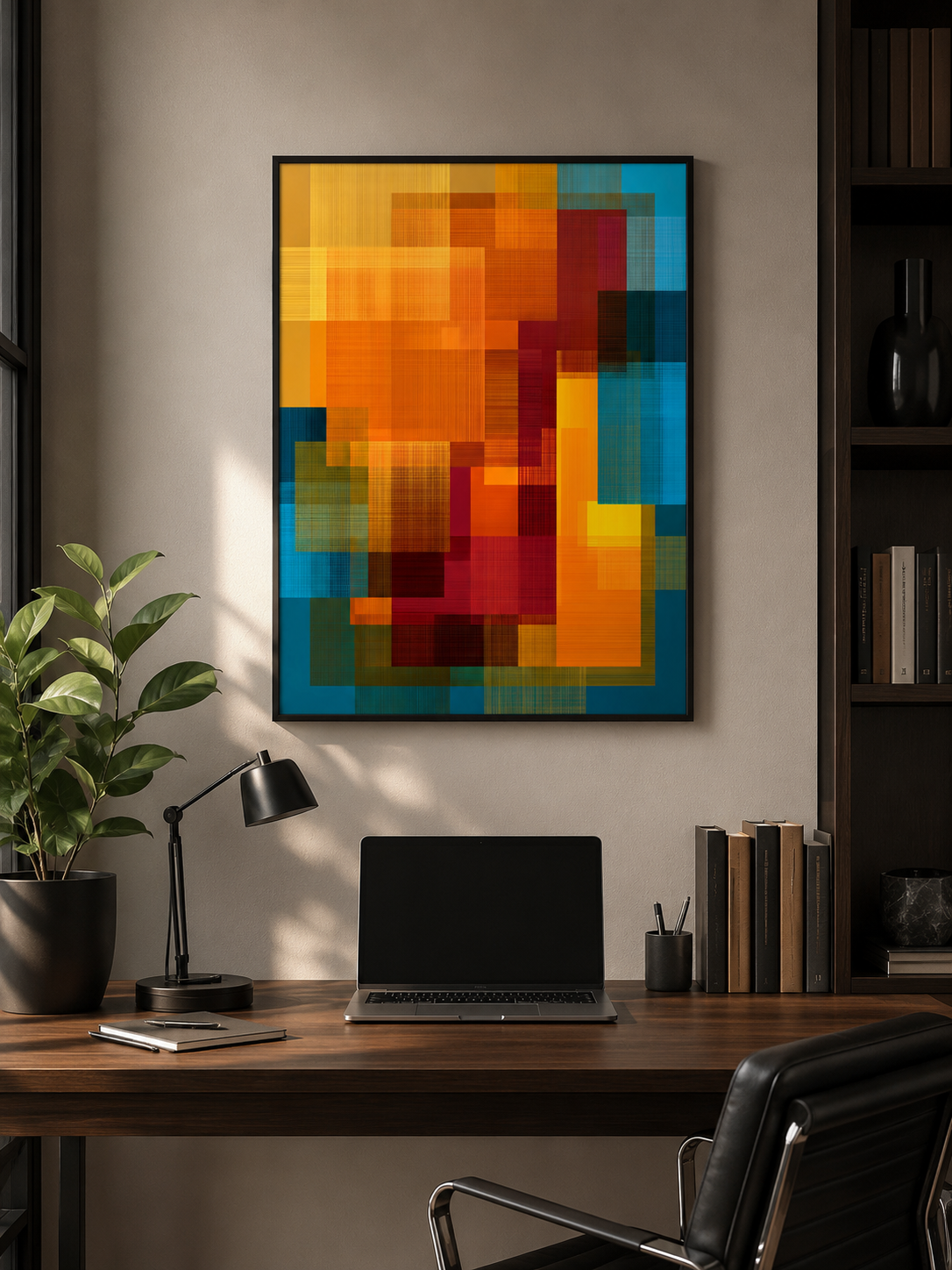 Orange Teal Wall Art - Wall Art Decor - close-up - orange teal wall art, orange abstract art print