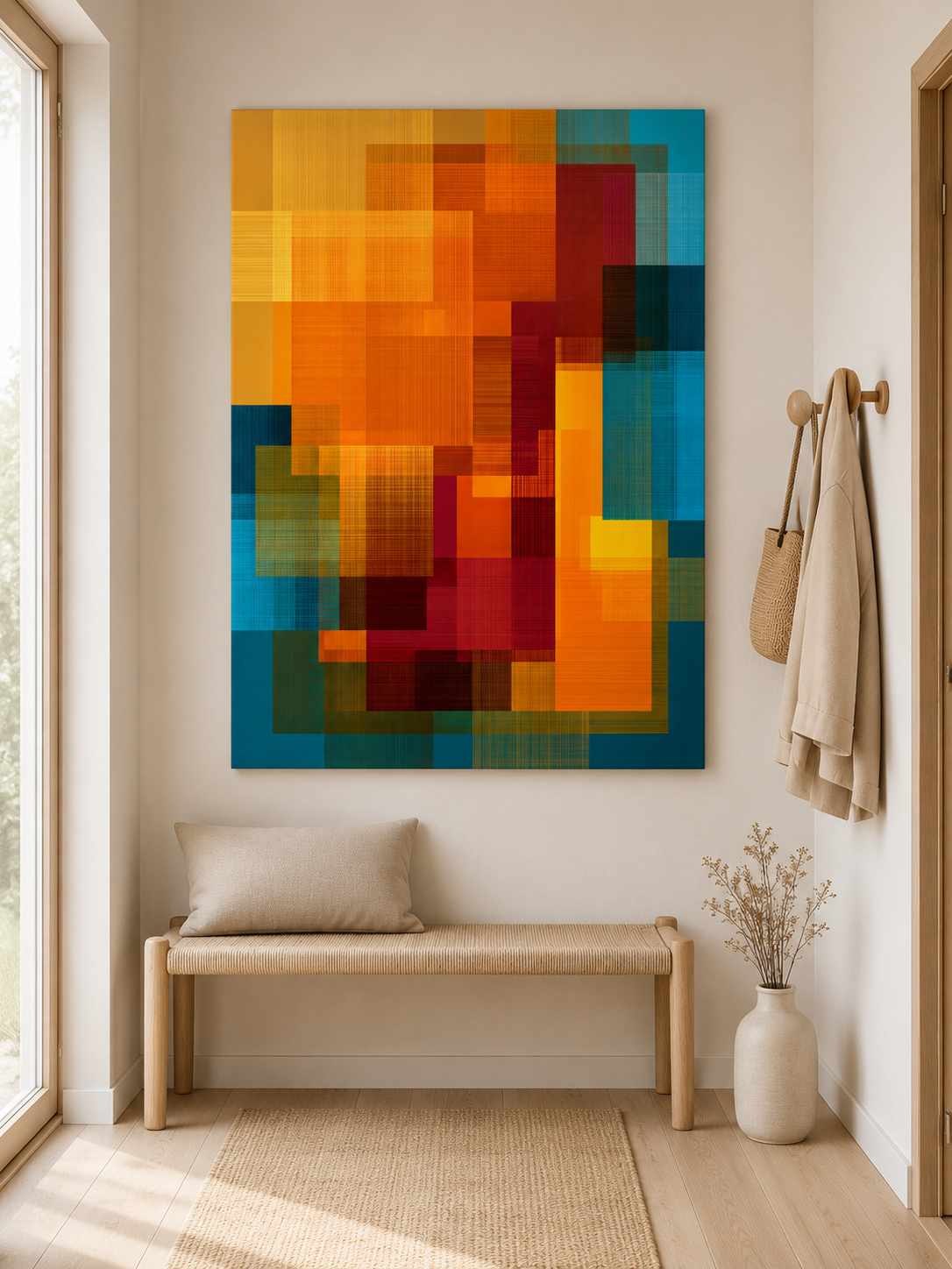 Orange Teal Wall Art - Wall Art Decor - packaging - orange teal wall art, orange abstract art print