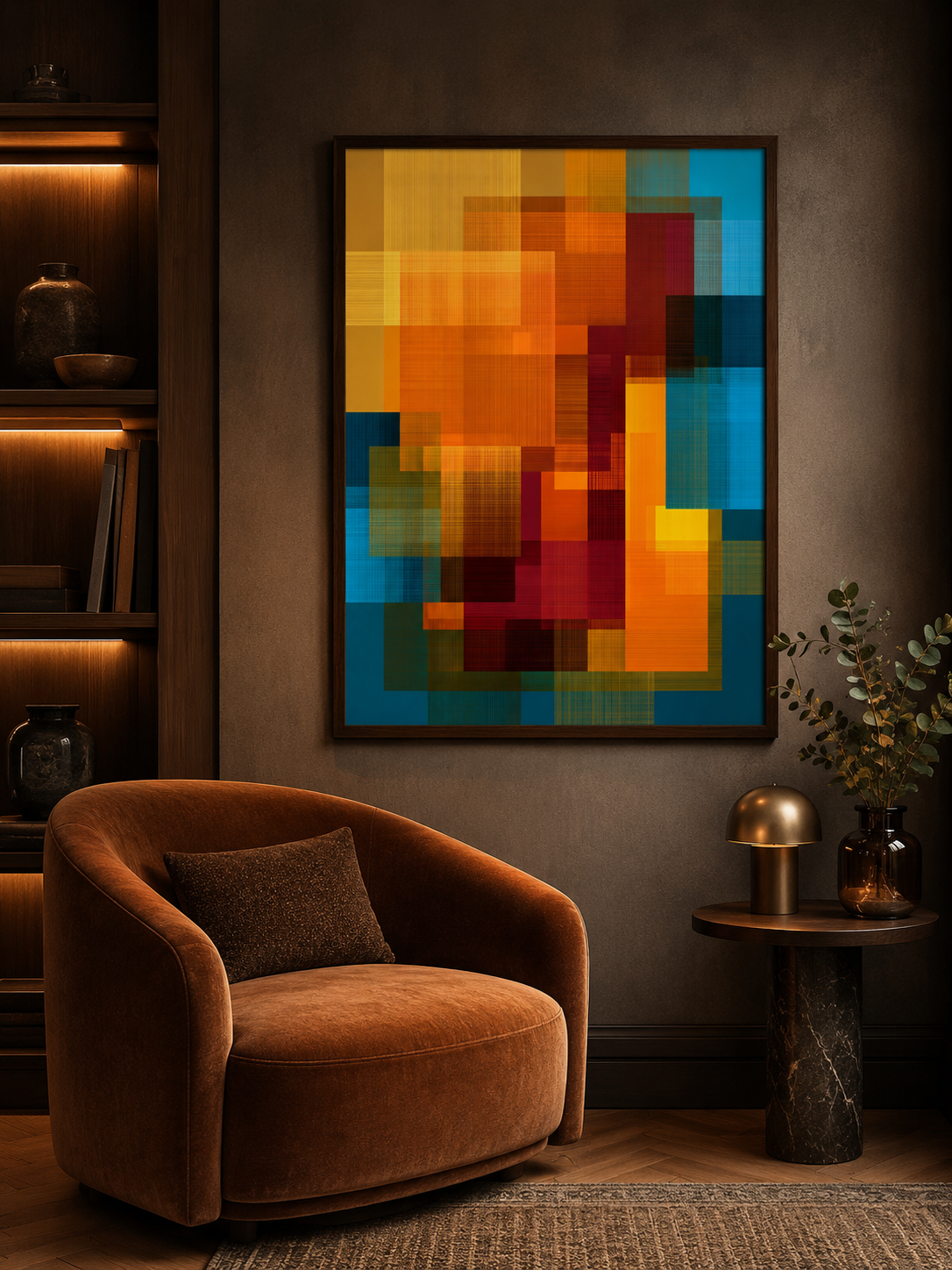 Orange Teal Wall Art - Wall Art Decor - front view - orange teal wall art, orange abstract art print