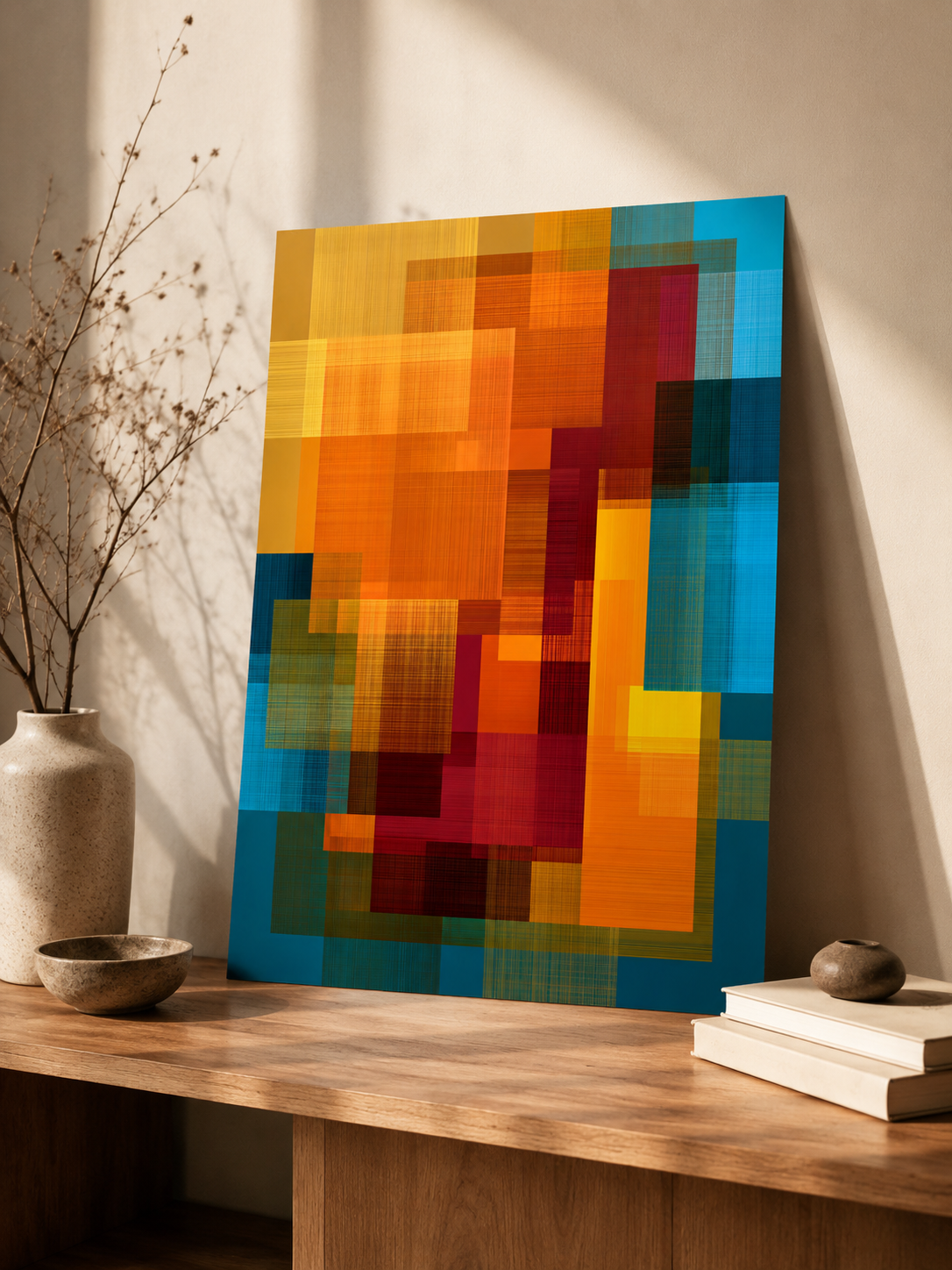 Orange Teal Wall Art - Wall Art Decor - detail view - orange teal wall art, orange abstract art print