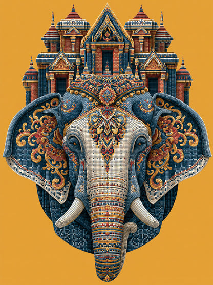 Ornate Elephant Wall Art - Wall Art Decor - front view - saffron elephant decor, asian elephant art