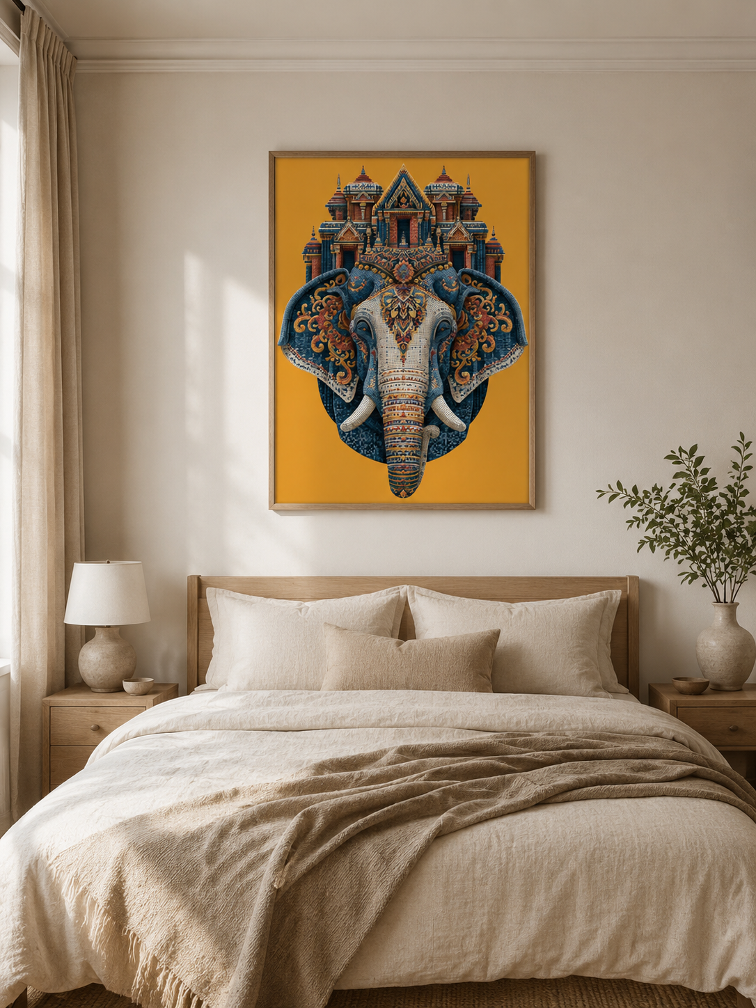 Ornate Elephant Wall Art - Wall Art Decor - lifestyle shot - saffron elephant decor, asian elephant art
