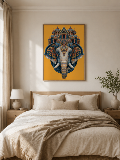 Ornate Elephant Wall Art - Wall Art Decor - lifestyle shot - saffron elephant decor, asian elephant art