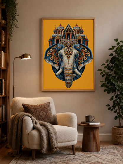 Ornate Elephant Wall Art - Wall Art Decor - packaging - saffron elephant decor, asian elephant art